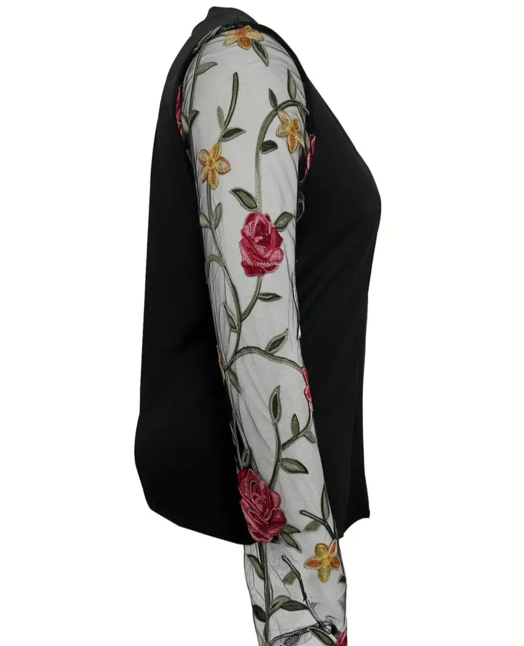 Floral Embroidered Open Front Blazer, Elegant Long Sleeve Blazer For Office & Work, Women's Clothing