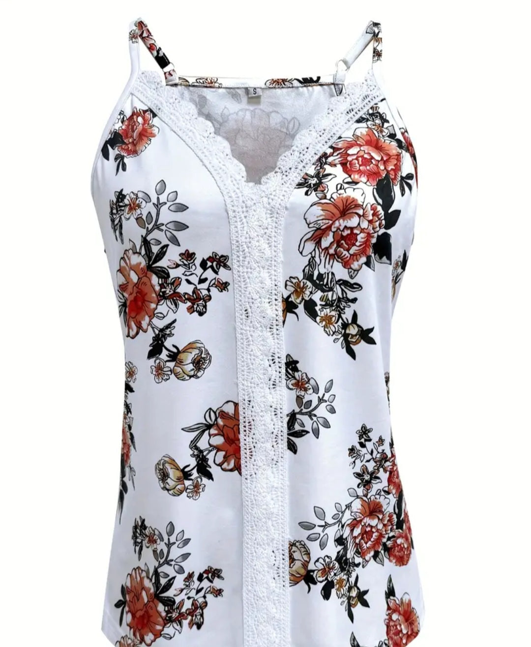 Floral Print Spaghetti Strap Top, Y2K Contrast Lace Sleeveless Cami Top For Summer, Women's Clothing