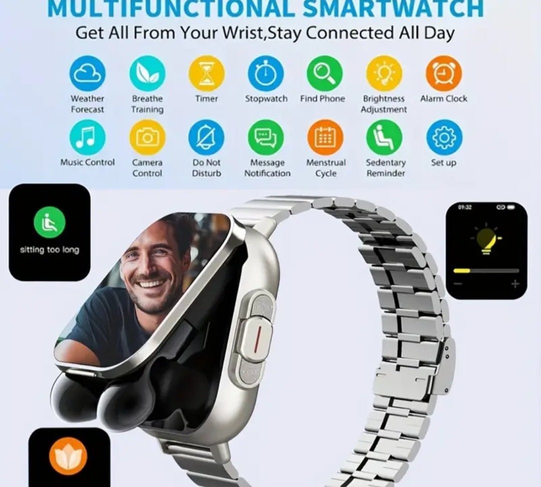 Funky Glow Smartwatch 2024, 2-in-l Earphone & Watch Combo, 4.65cm Sports Tracker, Wireless Calls, Remote Camera Control, Fitness Planning with 100+ Sport Modes, Sedentary Alert & Sleep Monitor, Compatible with Android/iPhone