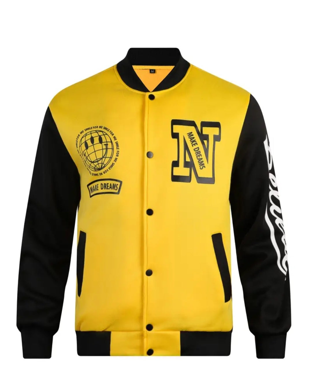 Globe Print Varsity Jacket, Men's Casual Color Block Button Up Jacket For Spring Fall School Baseball