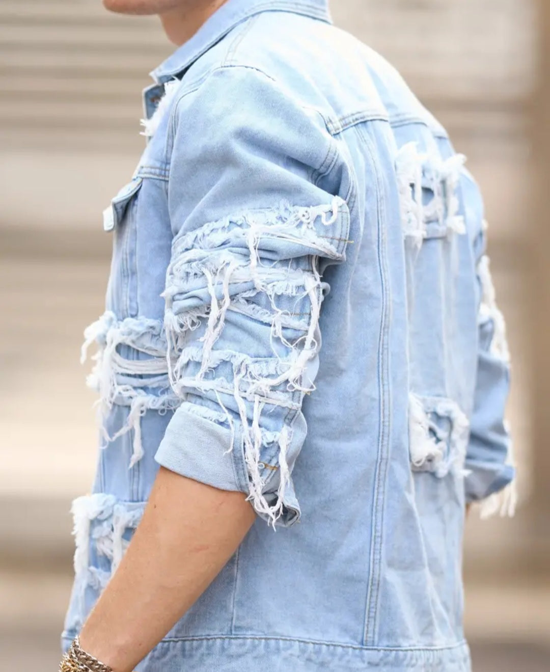 Solid Patchwork Tassel Denim Jacket For Men, Stylish Casual Jacket For Males, Men Clothing