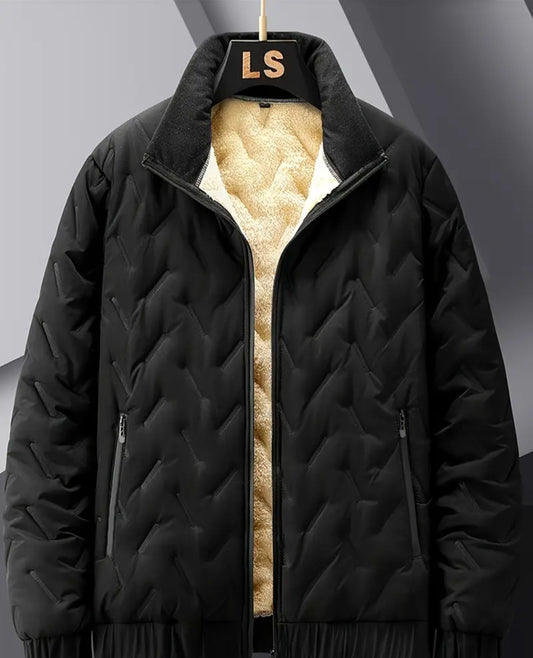 Men's Solid Color Fleece Lining Thickened Warm Jacket, Casual Stylish Long Sleeve Coat Winter And Autumn Outdoor Clothes