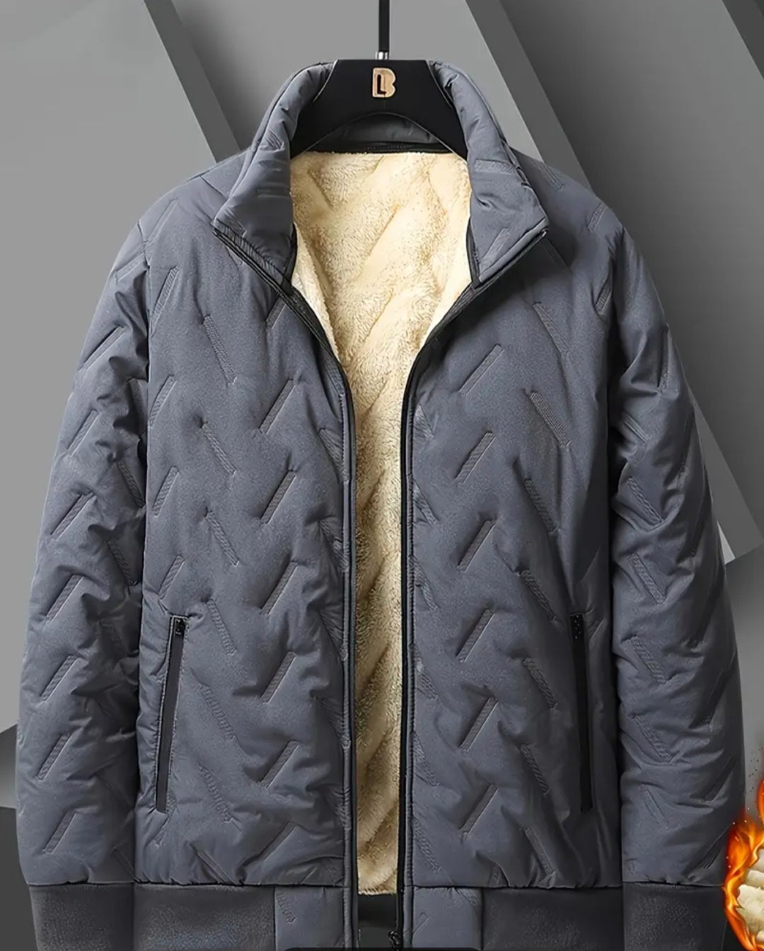 Men's Solid Color Fleece Lining Thickened Warm Jacket, Casual Stylish Long Sleeve Coat Winter And Autumn Outdoor Clothes