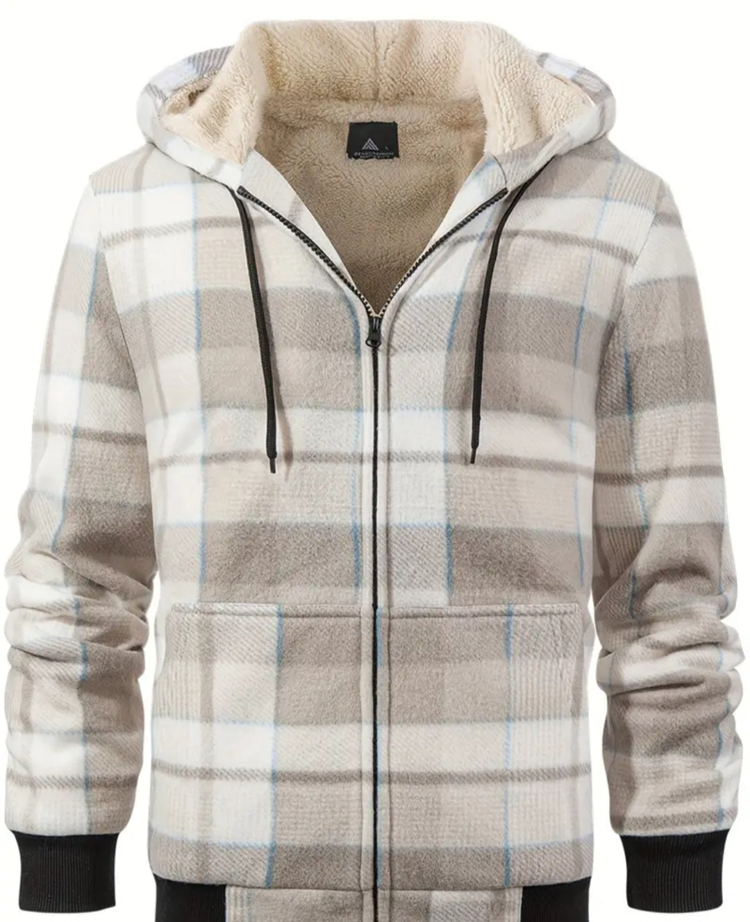 Men's Fleece Plaid Hooded Jacket For Fall Winter, Warm Thick Outwear