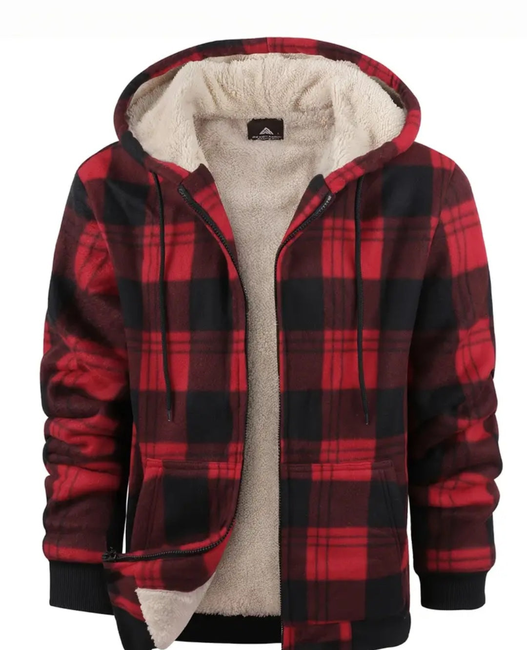 Men's Fleece Plaid Hooded Jacket For Fall Winter, Warm Thick Outwear