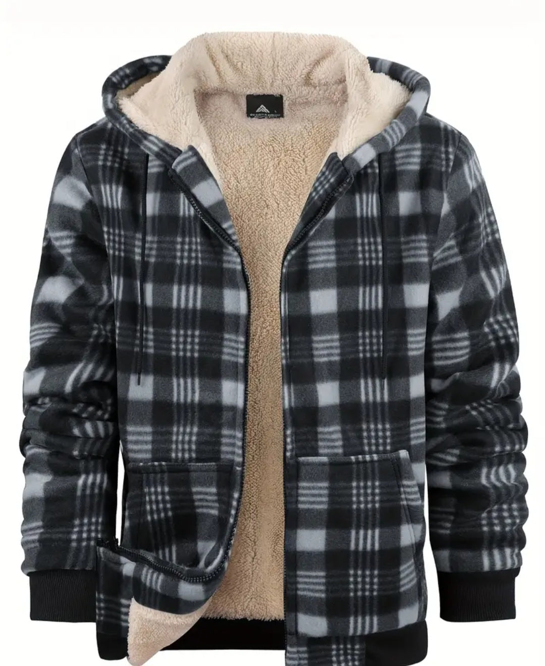 Men's Fleece Plaid Hooded Jacket For Fall Winter, Warm Thick Outwear