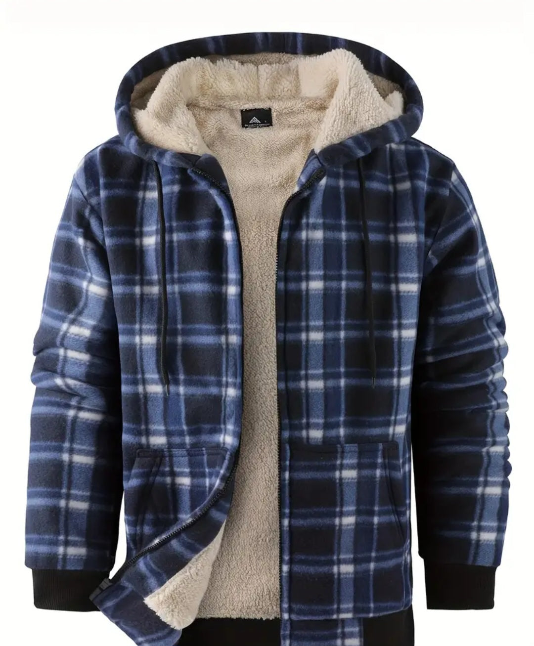 Men's Fleece Plaid Hooded Jacket For Fall Winter, Warm Thick Outwear