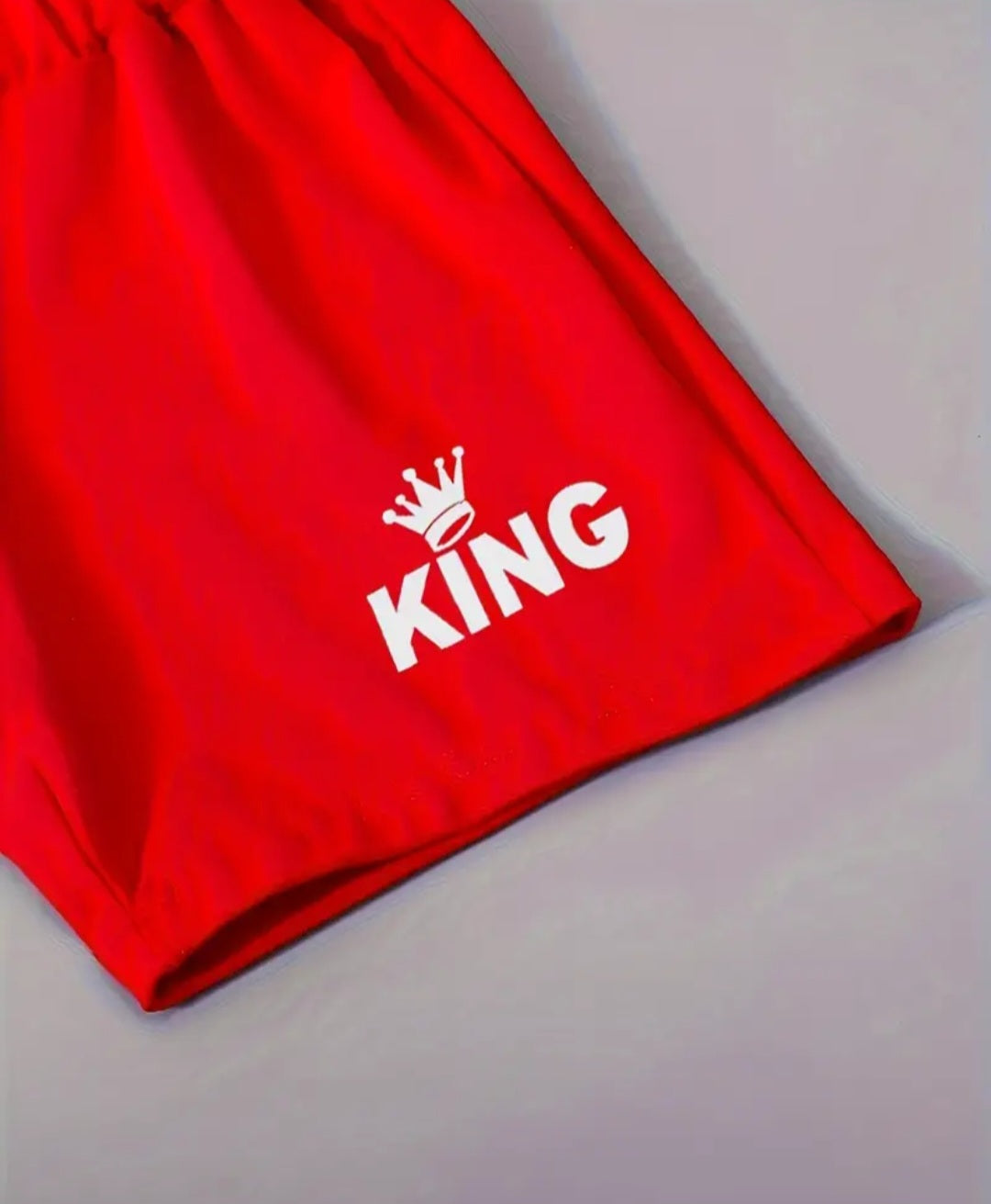 2pcs Boys Casual Solid Short Sleeve T-shirt & KING Letter Print Shorts & Bag Set, Comfy Summer Kids Clothes