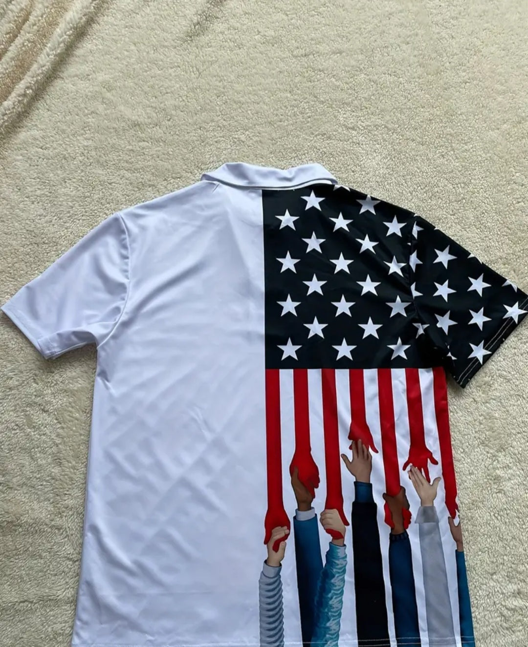 Men's Casual Flag Print Lapel ]/4 Zipper Short Sleeve Shirt For Men's Fitness