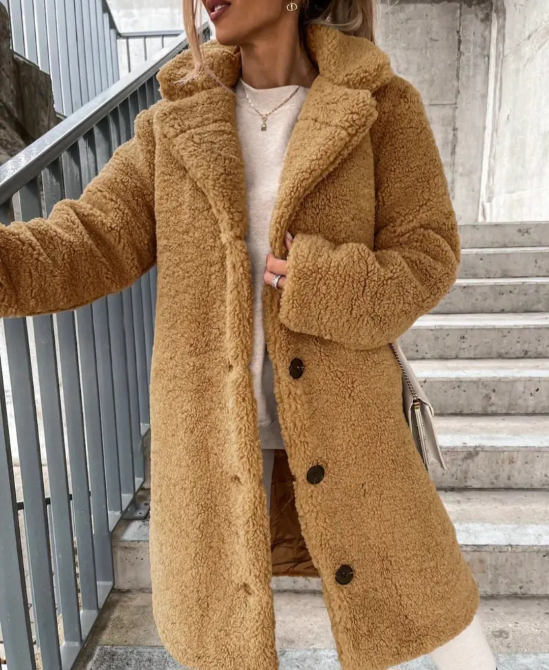 Autumn and winter women's fashionable plush long sleeved lapel long jacket, Women Clothing