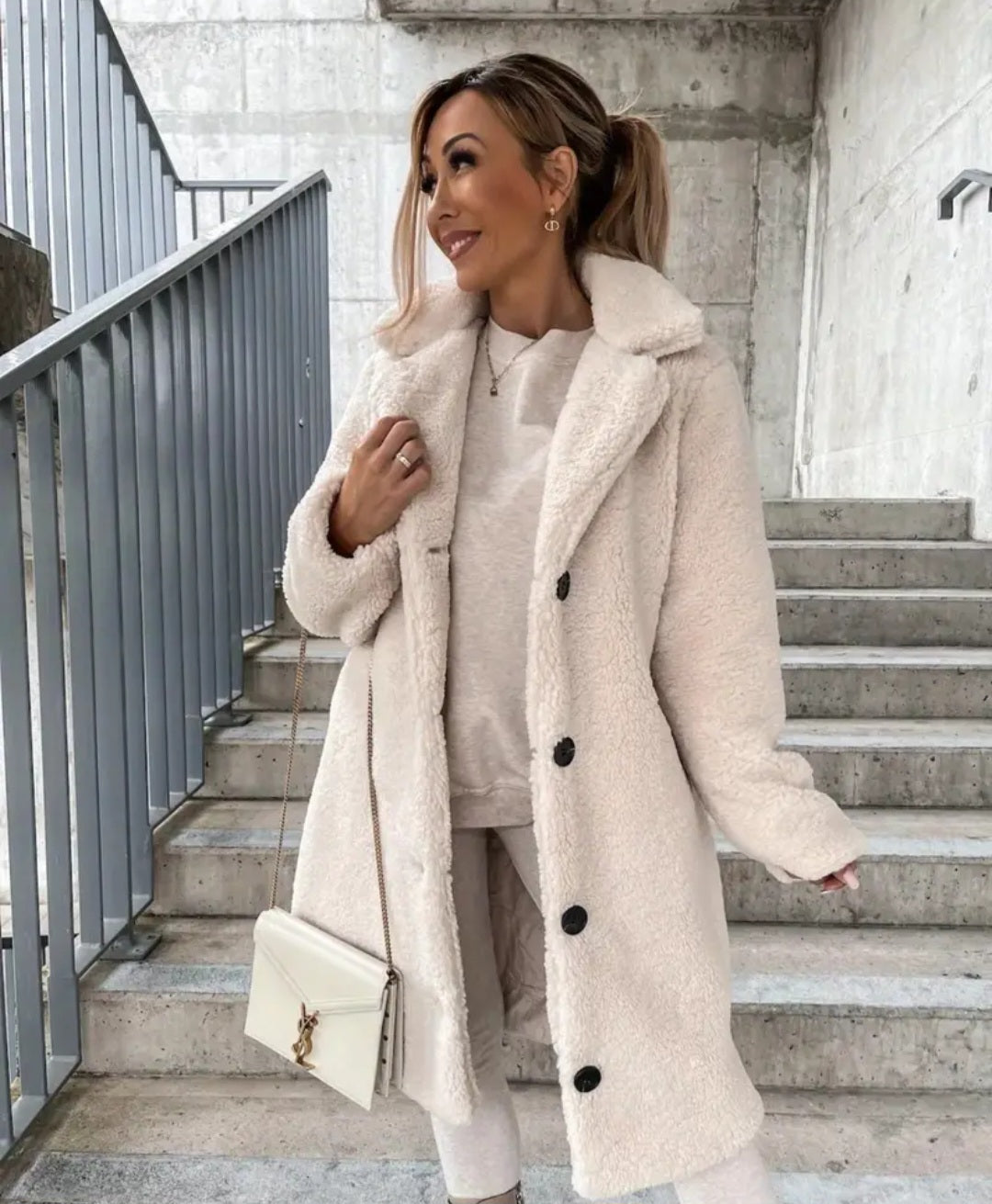 Autumn and winter women's fashionable plush long sleeved lapel long jacket, Women Clothing