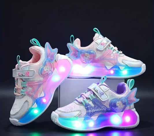 Trendy Cute Carloon di g _ g...dnnr 1llalkinq Running, Cute Cartoon Bright Light Sneakers For Girls, Breathable Non Slip Low Top Sneakers For Outdoor Walking Running, Cool Decorative Shoes With Colorful Light For Party