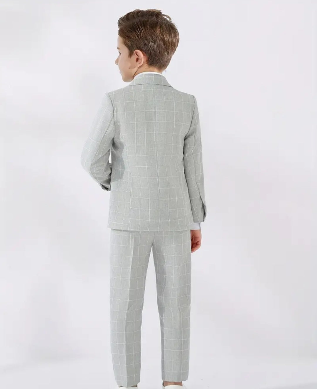 3pcs Boys Formal Plaid Gentleman Outfits, Long Sleeve Blazer&Bowtie&Pants, Kids Clothing Set For Competition Performance Wedding Banquet Dress