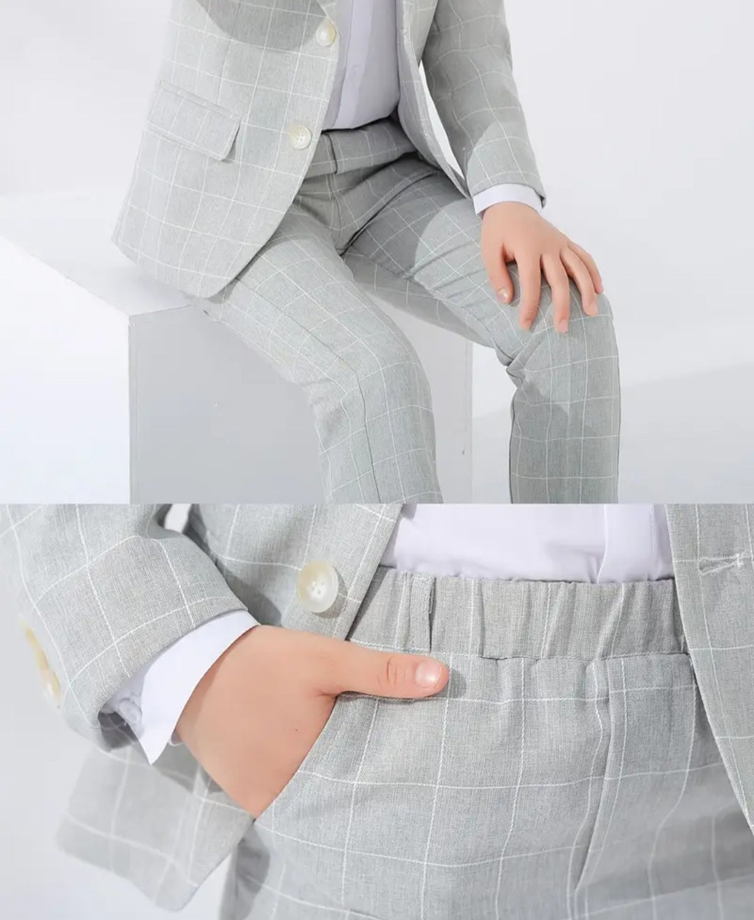 3pcs Boys Formal Plaid Gentleman Outfits, Long Sleeve Blazer&Bowtie&Pants, Kids Clothing Set For Competition Performance Wedding Banquet Dress