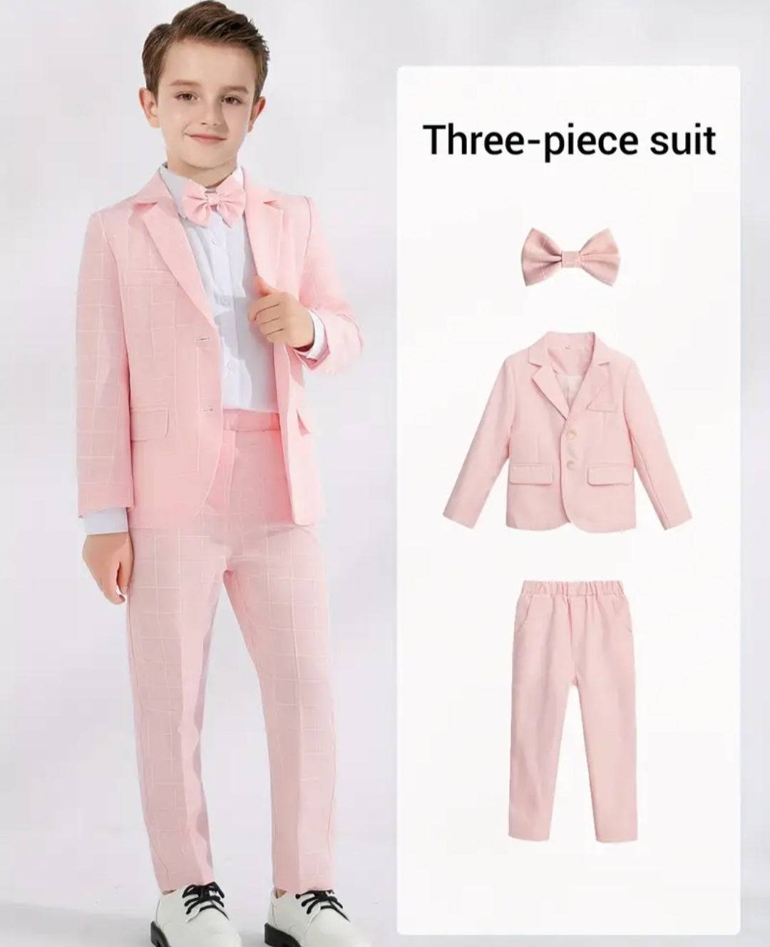 3pcs Boys Formal Plaid Gentleman Outfits, Long Sleeve Blazer&Bowtie&Pants, Kids Clothing Set For Competition Performance Wedding Banquet Dress