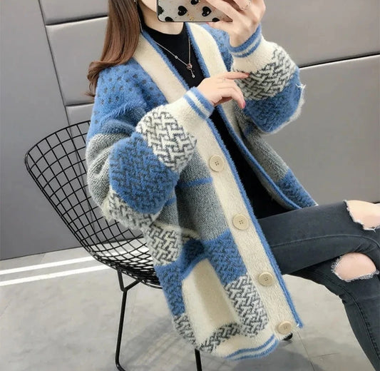 Mink Velvet Knitted Cardigan Jacket Women's 2022 New Loose Ladies Sweater Outerwear Spring And Autumn All-Match Button Jacket