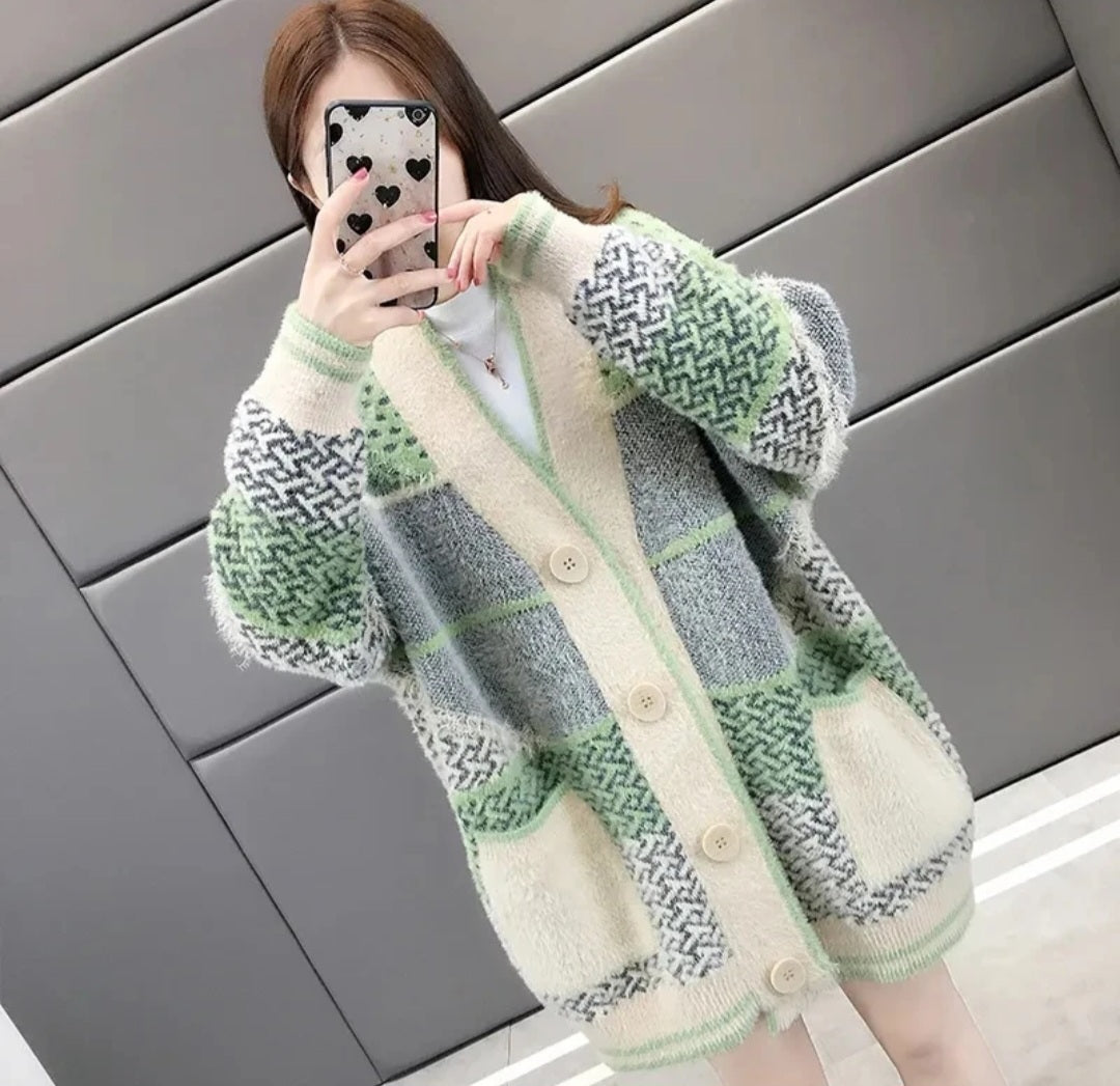 Mink Velvet Knitted Cardigan Jacket Women's 2022 New Loose Ladies Sweater Outerwear Spring And Autumn All-Match Button Jacket