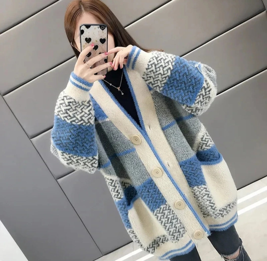 Mink Velvet Knitted Cardigan Jacket Women's 2022 New Loose Ladies Sweater Outerwear Spring And Autumn All-Match Button Jacket