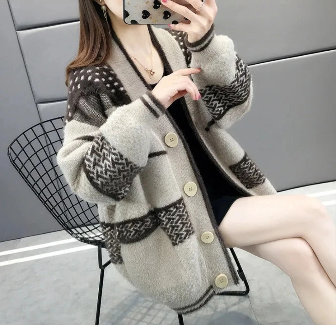 Mink Velvet Knitted Cardigan Jacket Women's 2022 New Loose Ladies Sweater Outerwear Spring And Autumn All-Match Button Jacket