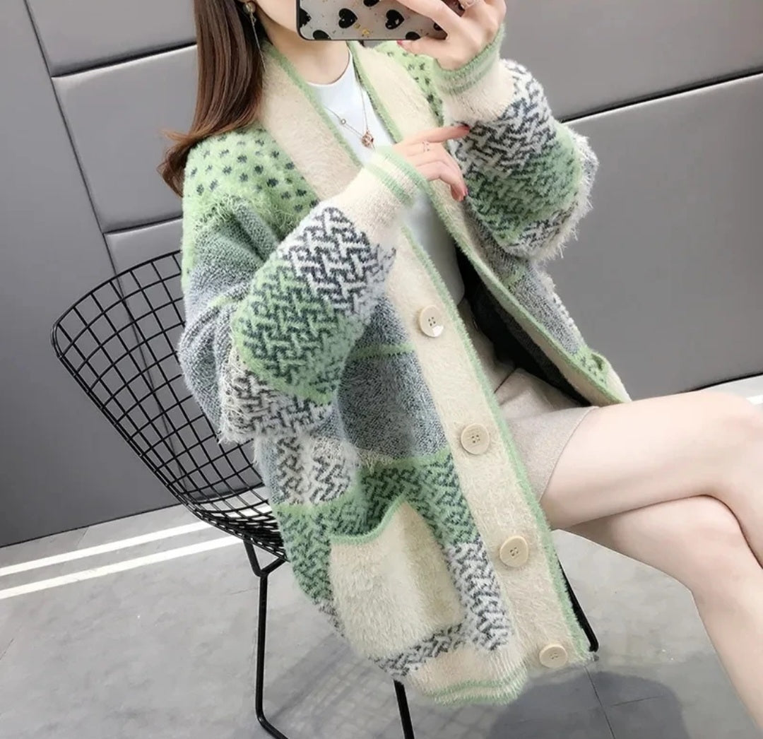 Mink Velvet Knitted Cardigan Jacket Women's 2022 New Loose Ladies Sweater Outerwear Spring And Autumn All-Match Button Jacket