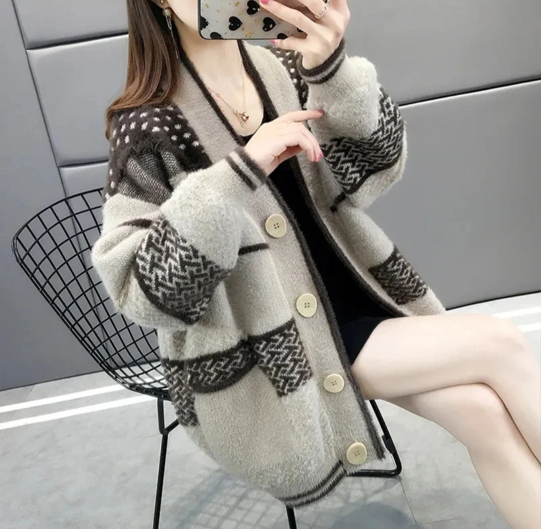 Mink Velvet Knitted Cardigan Jacket Women's 2022 New Loose Ladies Sweater Outerwear Spring And Autumn All-Match Button Jacket