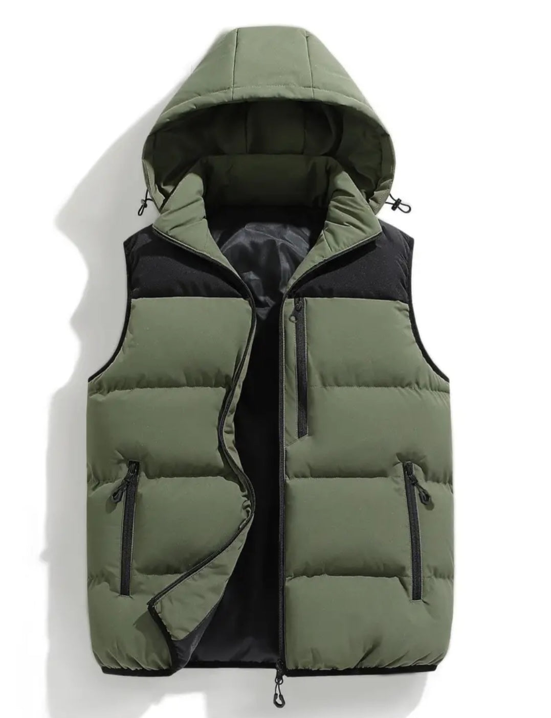 Casual Hooded Polyester Vest Sleeveless Padded Jacket with Pockets Zip Front Color Block for Men and Women - Thermal Insulated Outdoor Hiking Vest, Fall/ Winter Weather-Resistant Top