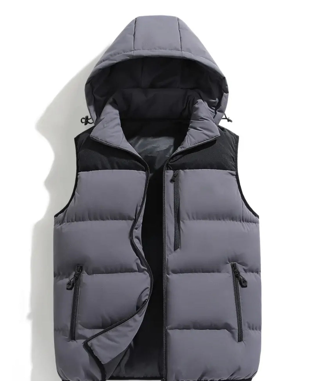 Casual Hooded Polyester Vest Sleeveless Padded Jacket with Pockets Zip Front Color Block for Men and Women - Thermal Insulated Outdoor Hiking Vest, Fall/ Winter Weather-Resistant Top