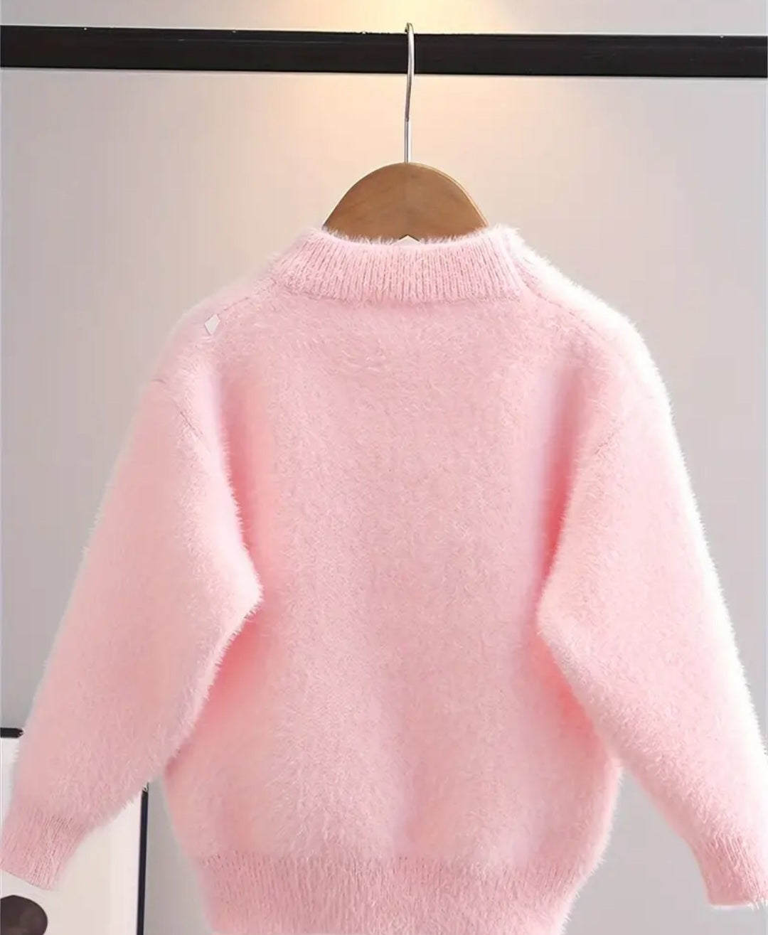 Sweet Doll Pattern Faux Mink Fleece Sweater For Girls, Crew Neck Casual Cute Jumper Top, Girls Winter/ Fall Clothing