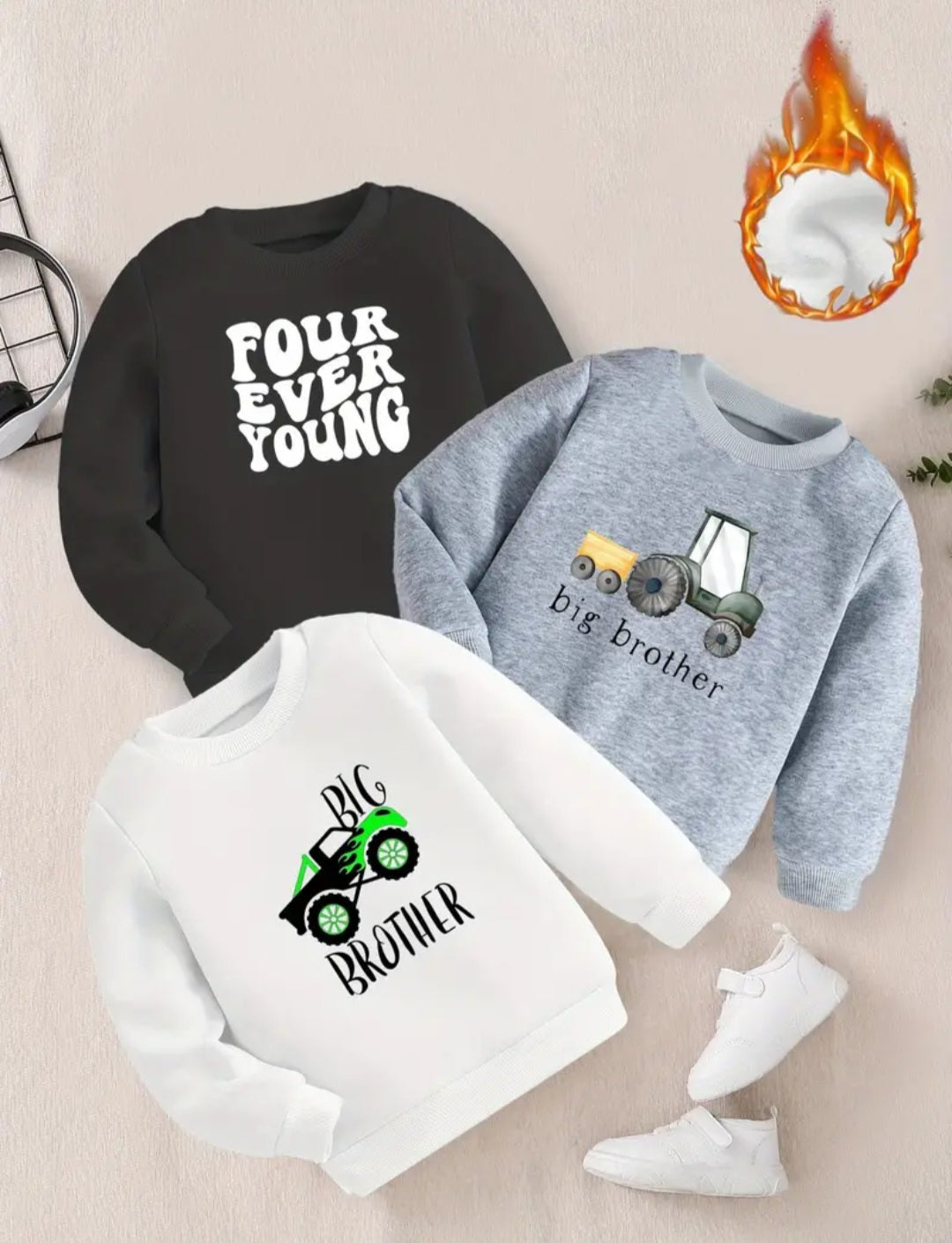 3 PCS Kids' Hoodies - Fall/Winter Collection: Soft Polyester, Round Neck, Regular Fit, Casual Style, Suitable for Ages 12 and Below