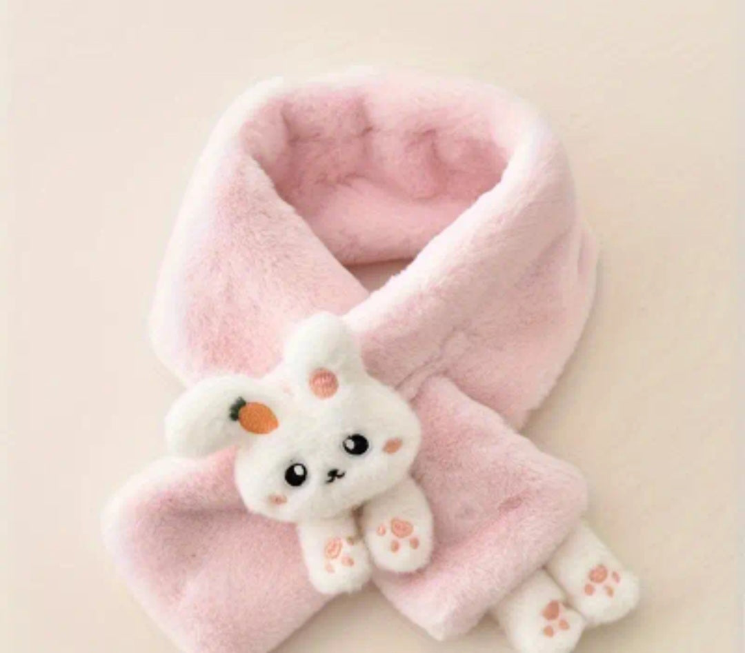 Soft and Warm Knitted Scarf for Little Girls - Cute Bunny Design. Suitable for Ages 3-14, Made of Nylon Material