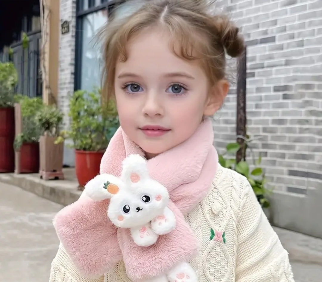 Soft and Warm Knitted Scarf for Little Girls - Cute Bunny Design. Suitable for Ages 3-14, Made of Nylon Material