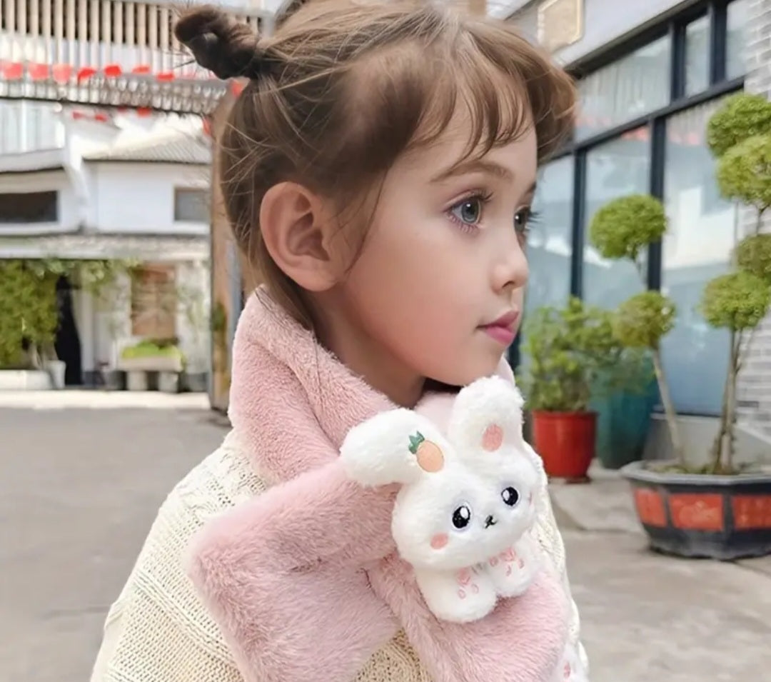 Soft and Warm Knitted Scarf for Little Girls - Cute Bunny Design. Suitable for Ages 3-14, Made of Nylon Material