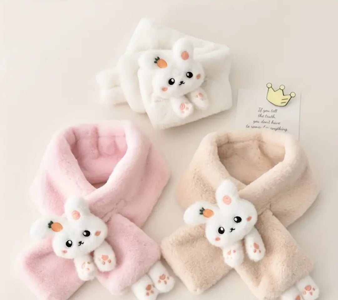 Soft and Warm Knitted Scarf for Little Girls - Cute Bunny Design. Suitable for Ages 3-14, Made of Nylon Material